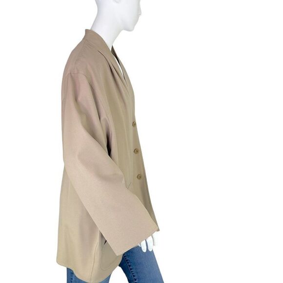 Max Mara Vtg Lightweight Virgin Wool Twill Mid-Length Button Up Tan Coat Sz 6 - Picture 7 of 15